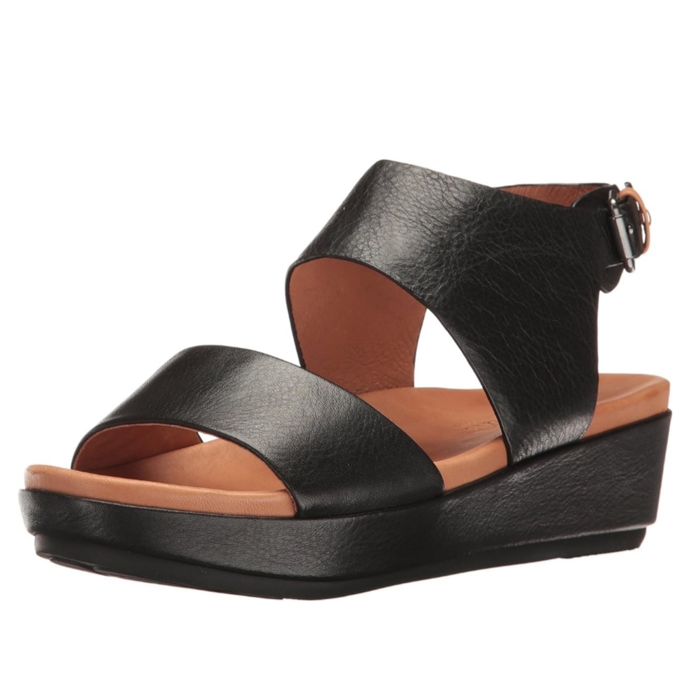 Gentle Souls By Kenneth Kole Lori Leather Platform Wedge Buckle Slingback Sandal